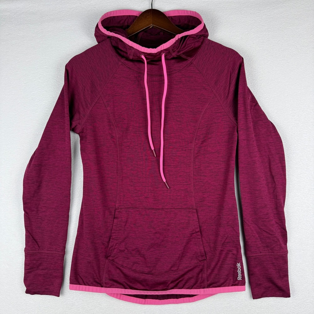 Reebok Hoodie Womens Small Maroon Pink Space Dye Thumbhole Active Pullover